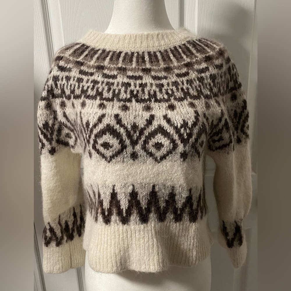J. Crew Cream and Brown Geometric Sweater